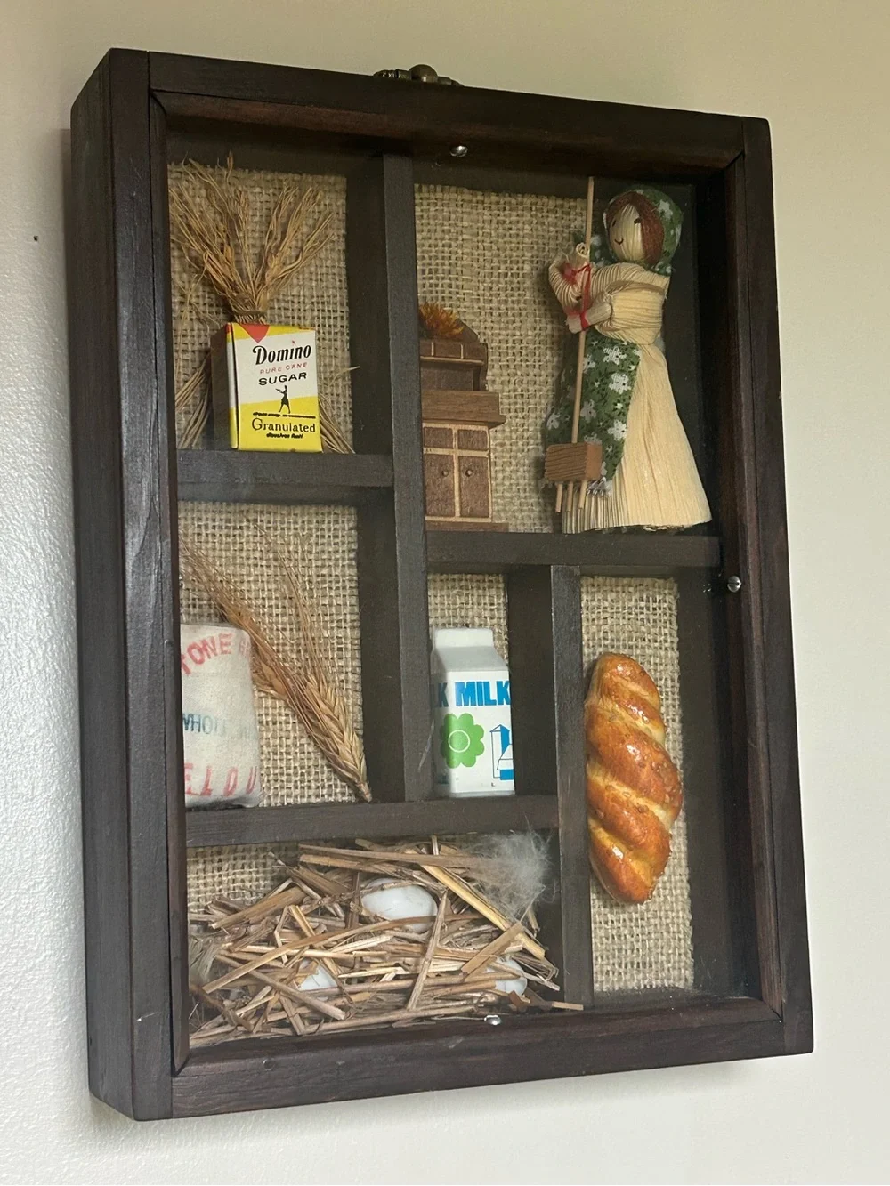 Vintage Wooden Glass-Front Shadow Box Miniatures Wall Decor